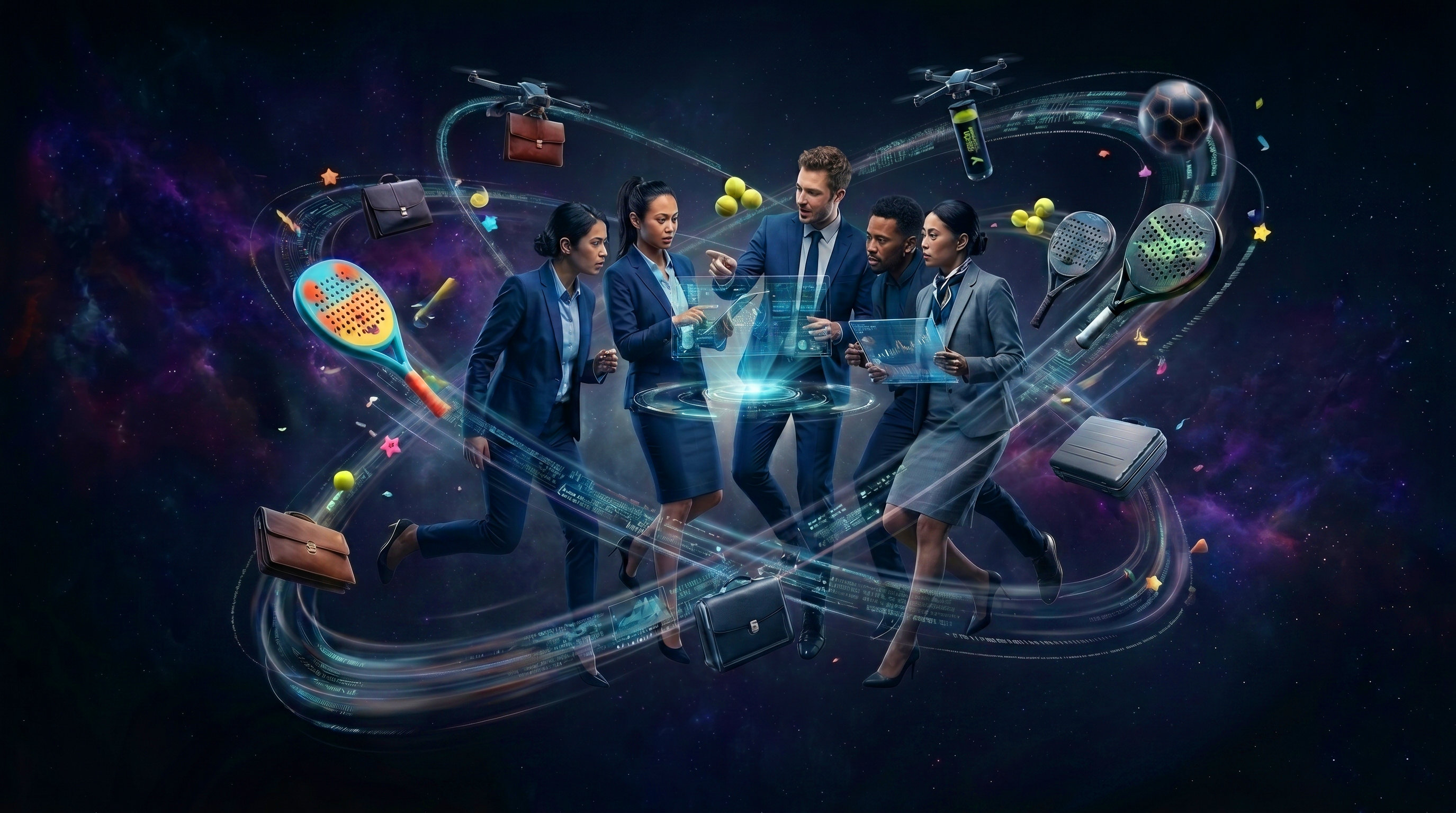 Poslovna ekipa na team buildingu s športnimi rekviziti